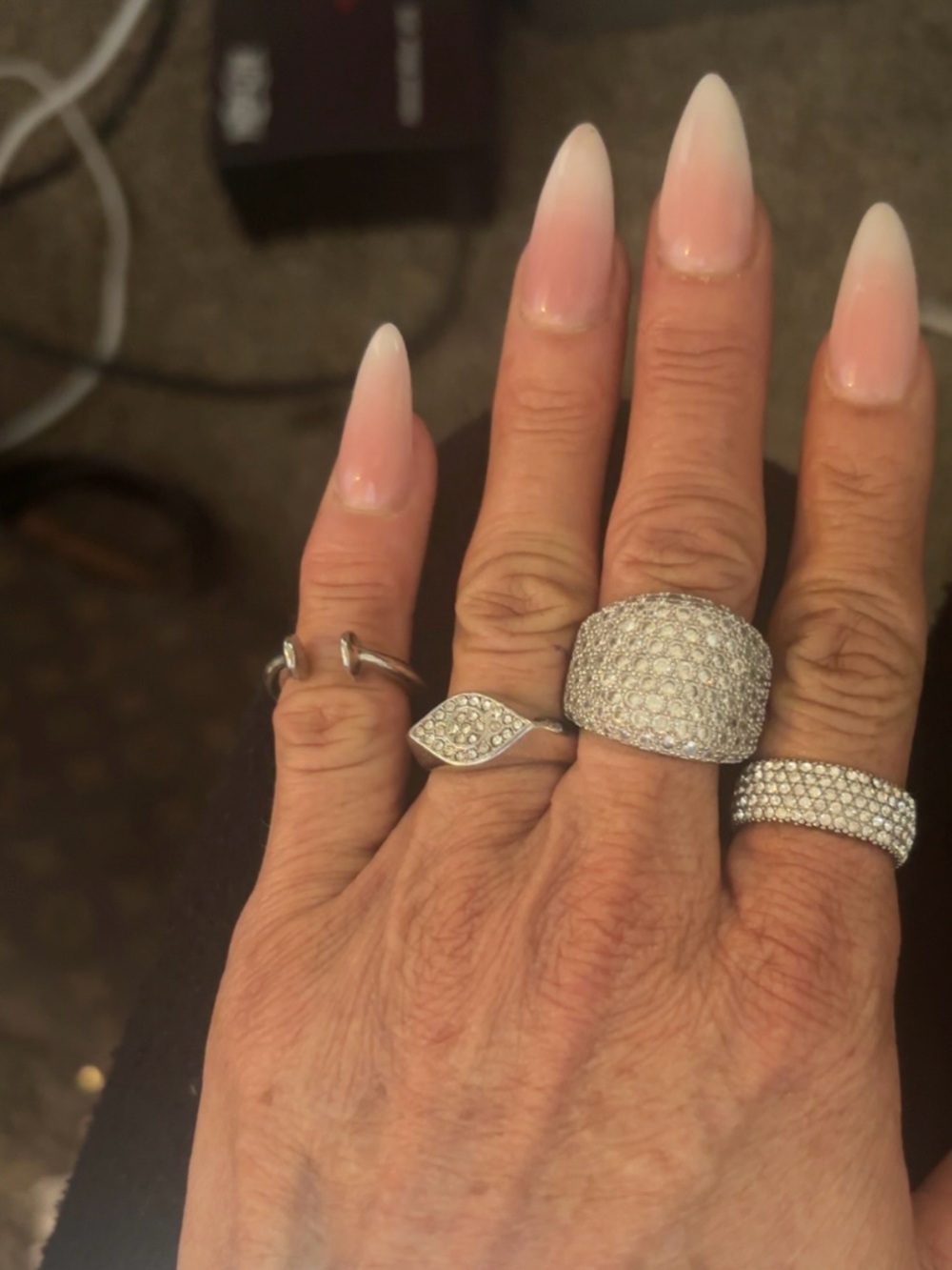 Silver Pave Crystal Statement Ring Set - Multi Ring Styles